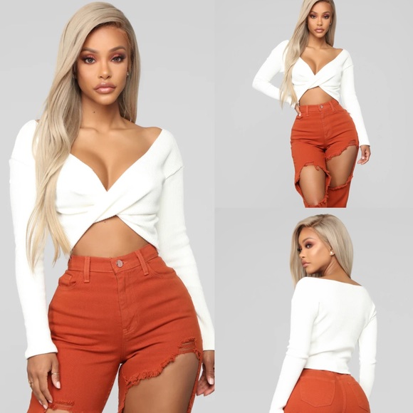 Fashion Nova Twisted Sista Ribbed Top | Cream - Picture 3 of 8